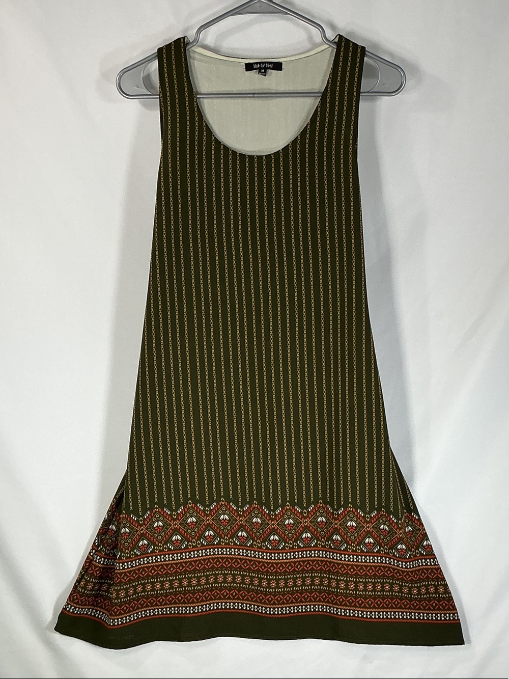 Yak & Yeti Sleeveless Olive Green Midi Dress South Asian Hem Size Medium